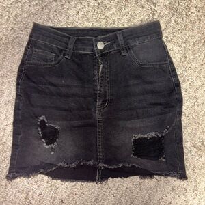 SHEIN Black Distressed Denim Skirt